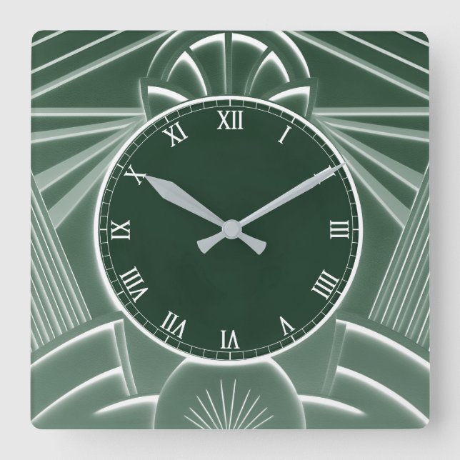 Horloge Art déco Vert foncé - Lignes Abstraites él (Recto)
