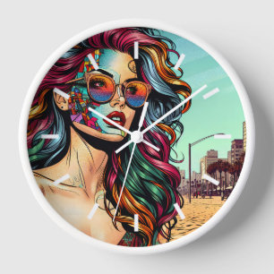 Horloge Art fracturé   Femme Abstraite à la plage