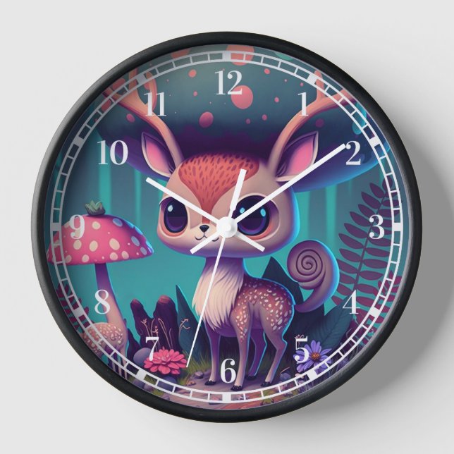 Horloge Art Imaginaire de cerfs de champignons mignons (Recto)