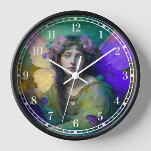 Horloge Art Imaginaire Fée Vert Violet