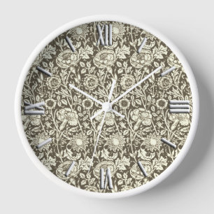 Horloge Art Nouveau Carnation Damask, Taupe et blanc
