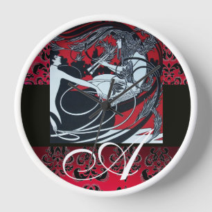 Horloge ART NOUVEAU FAUN Bourgogne rouge, Damas noir