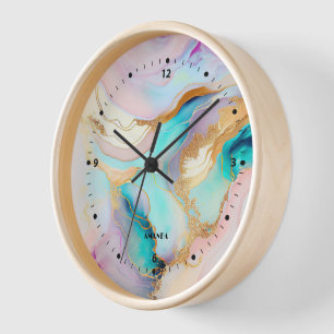 Horloge Art parties scintillant abstrait en marbre pastel