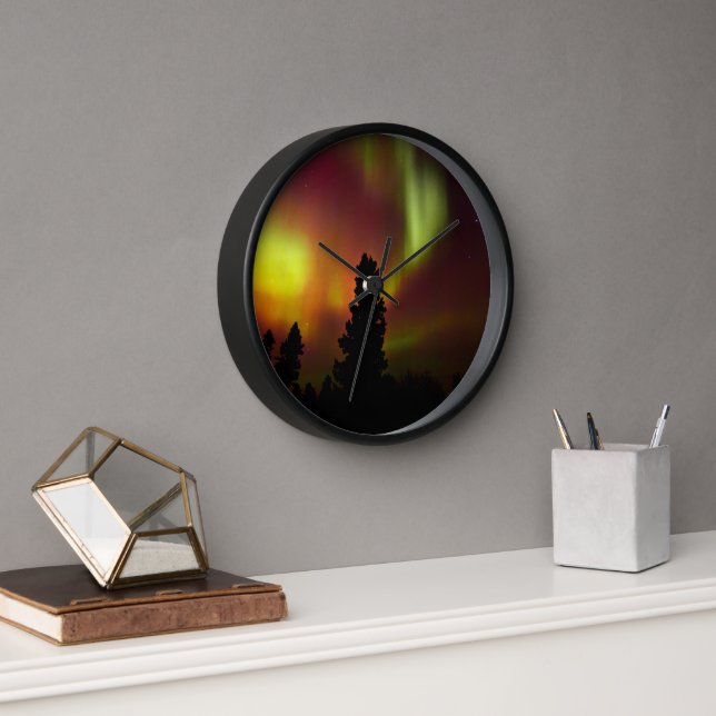Horloge Aurore boréale et arbres (Bureau)