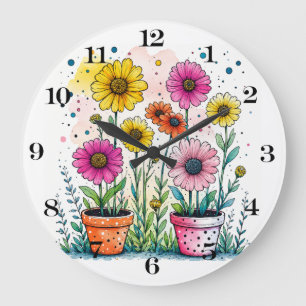 Horloge avec des fleurs dans un pot