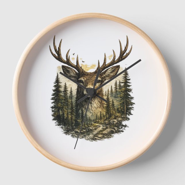 Horloge Aventure de la majestueuse forêt de cerfs Nature / (Recto)