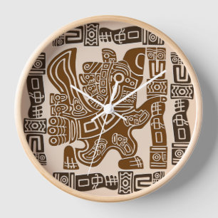 Horloge Aztec Eagle Guerrier Tribal Art antique