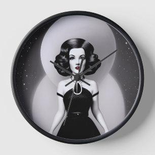 Horloge B&W Retro Sci-fi Femme