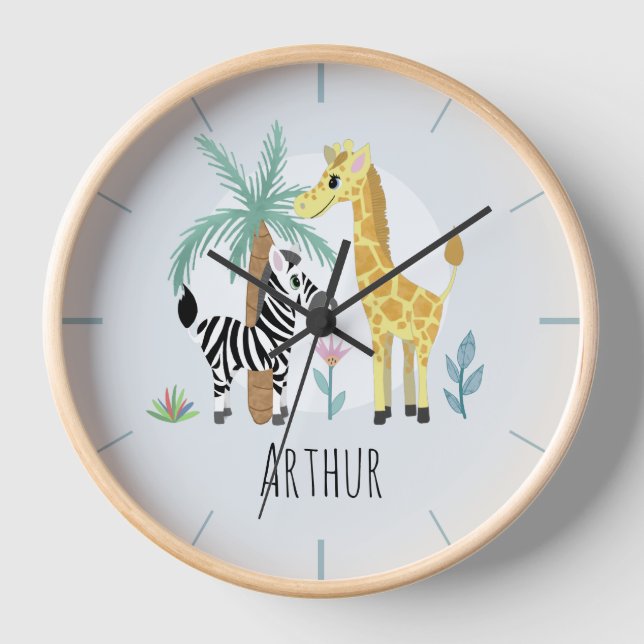 Horloge Baby Boys Blue Safari Girafe Kids Nursery (Recto)