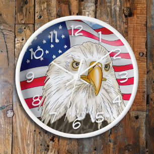 Horloge Bald Eagle devant le drapeau américain Art patriot