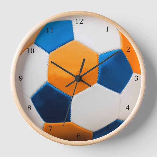 Horloge Balle de football bleu et orange, (Recto)