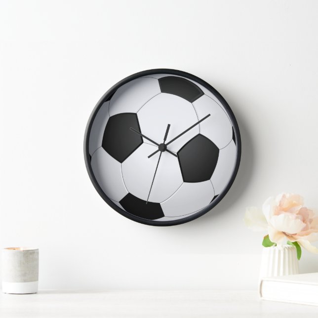 Horloge Balle de football noir et blanc classique (Maison)