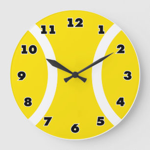 Horloge balle de tennis jaune avec grands chiffres