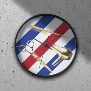 Horloge Barber Shop Hair Styliste Moderne Grilles Or Outil