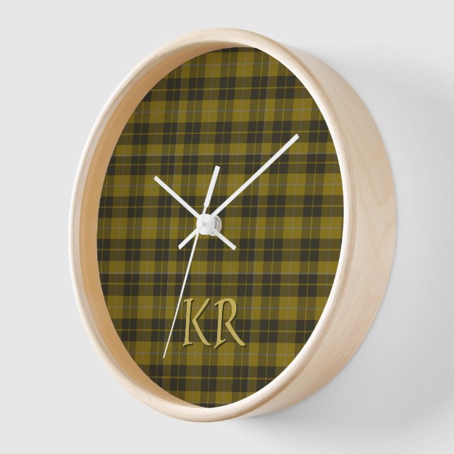 Horloge Barclay Tartan avec vos initiales, Scottish Plaid (Angle)
