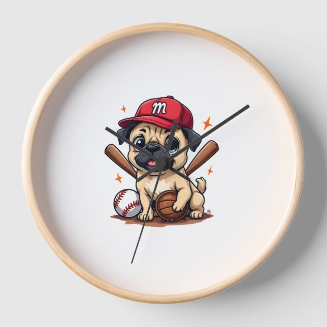 Horloge Baseball Player Coach Pug Dog Lover Pug Mom (Recto)