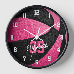 Horloge basket-ball personnalisé rose girly