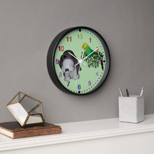 Horloge - Basset hound et Oiseau