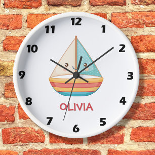 Horloge Bateau à voile nautique coloré mignon