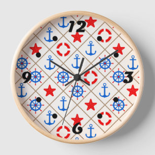 Horloge Bateau . bleu, rouge, marin, mer, ancre