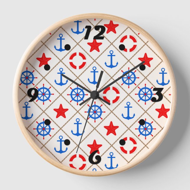 Horloge Bateau . bleu, rouge, marin, mer, ancre (Recto)