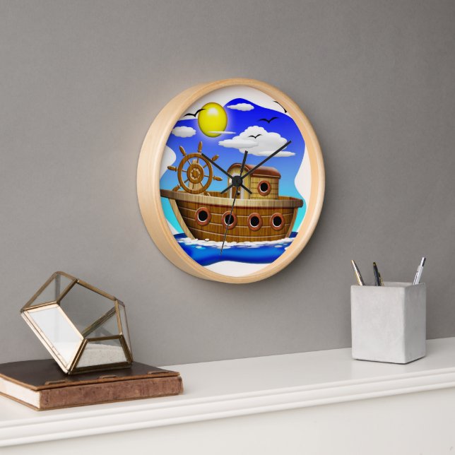 Horloge Bateau de pêche dessin animé  (Bureau)