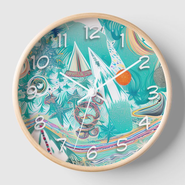 Horloge Bateaux à voile et créatures marines Art de plage  (Recto)