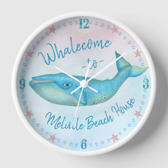 Horloge Beach House Baleine Bleue Baleine nautique | Nom (Recto)