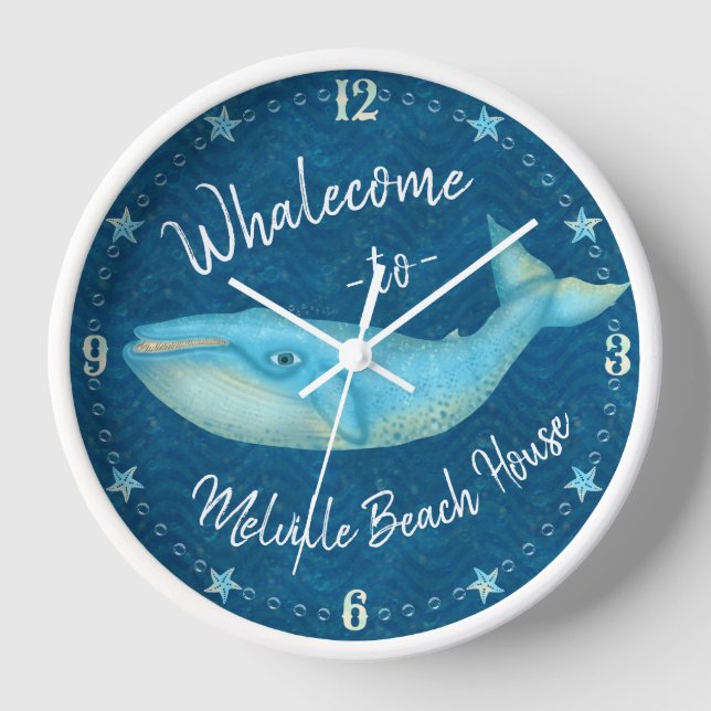 Horloge Beach House Baleine Bleue Baleine nautique | Perso (Recto)