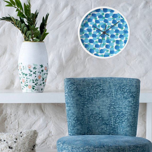 Horloge Beachal Côte Bleu Aquarelle Design Cadre blanc (Créateur téléchargé)