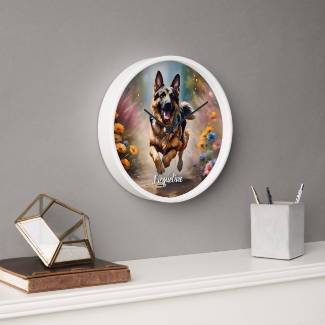 Horloge Beau Berger Allemand Chien & Fleurs (Bureau)
