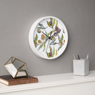 Horloge Beau motif d'olives italiennes à l'aquarelle sur f