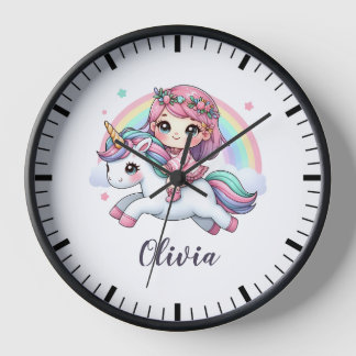 Horloge Bébé fille adorable sur licorne