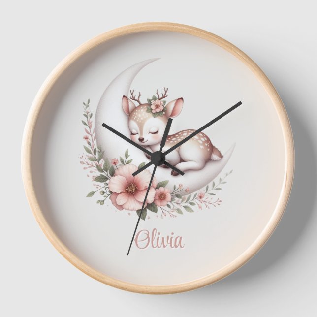 Horloge Bébé Fille Cerf Personnalisé (Recto)