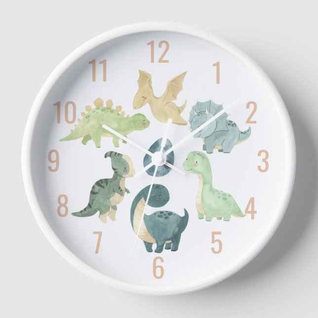 Horloge Bébé mignon Dinosaure Aquarelle Orange (Recto)
