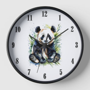 Horloge Belle aquarelle Panda Ours Noir Nombre
