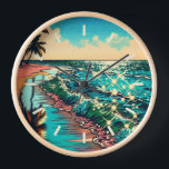 Horloge Belle BD Pop Art Style Plage Scène<br><div class="desc">Belle vague bleue de l'océan sur une plage de sable avec une jolie réflexion dans l'eau. Palmiers et eau gazeuse et ciel nuageux.</div>