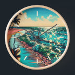 Horloge Belle BD Pop Art Style Plage Scène<br><div class="desc">Belle vague bleue de l'océan sur une plage de sable avec une jolie réflexion dans l'eau. Palmiers et eau gazeuse et ciel nuageux.</div>