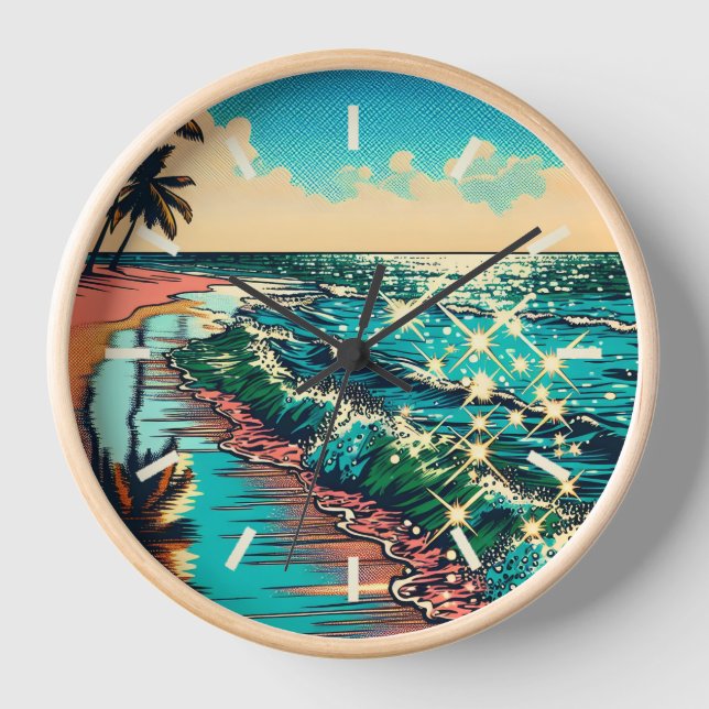 Horloge Belle BD Pop Art Style Plage Scène (Recto)