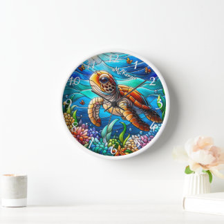 Horloge Belle Bébé Tortue de mer Natation