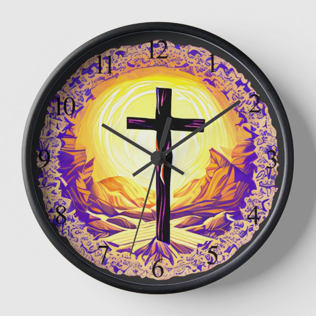 Horloge Belle Croix chrétienne détaillée (Recto)
