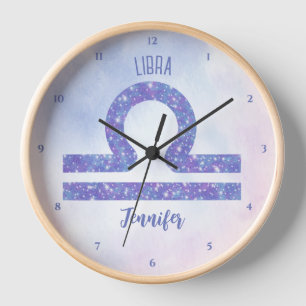 Horloge Belle Libra Astrologie Signe Personnalisé Violet