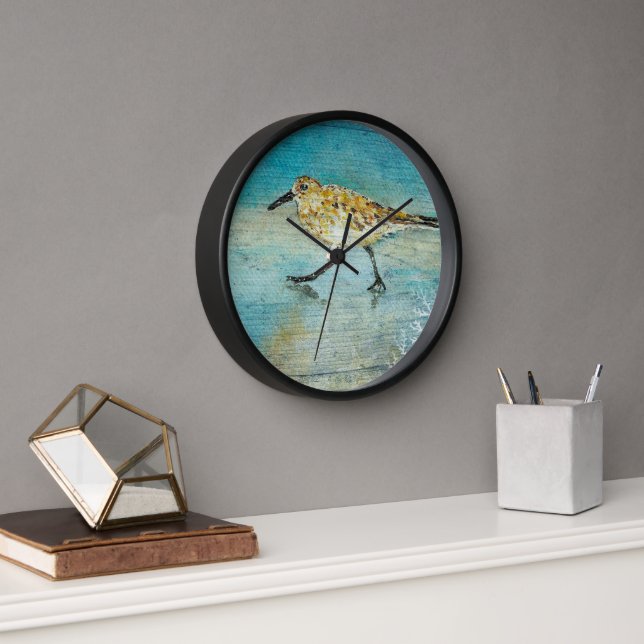 Horloge Belle peinture bécasseau plage Art (Bureau)