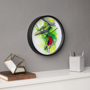Horloge Belle Scarlet Tanagers Oiseaux Peinture