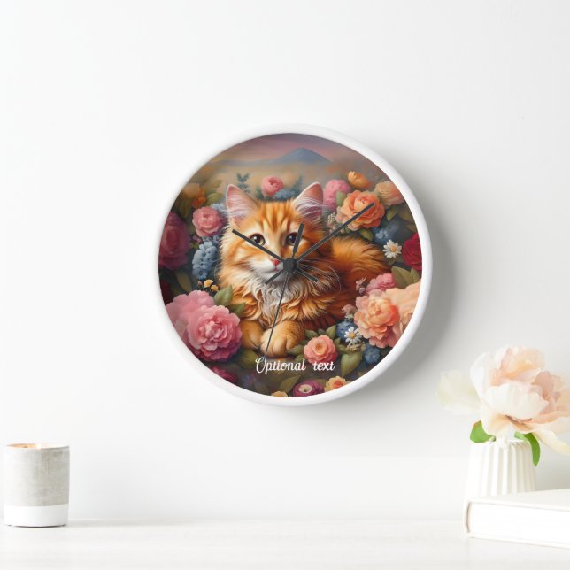Horloge Belle Tabby Chat Orange et Fleurs (Maison)