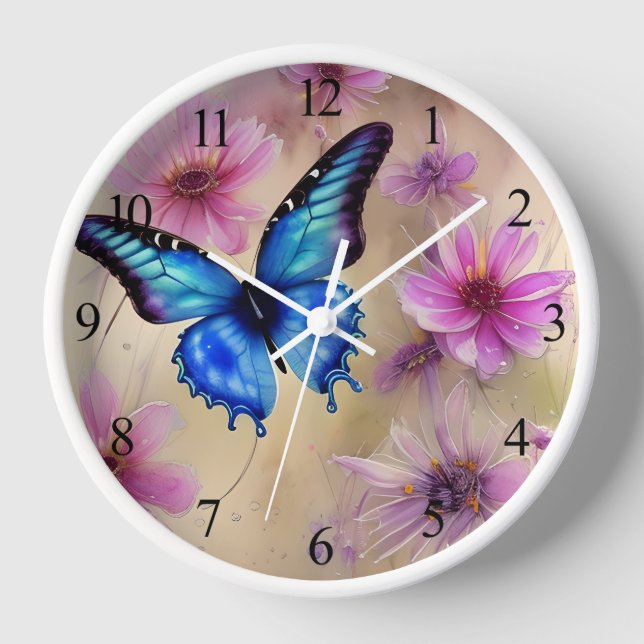 Horloge Belles fleurs et papillon (Recto)