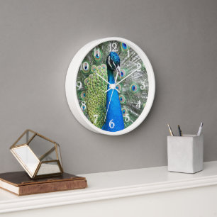 Horloge Belles plumes de paon bleu