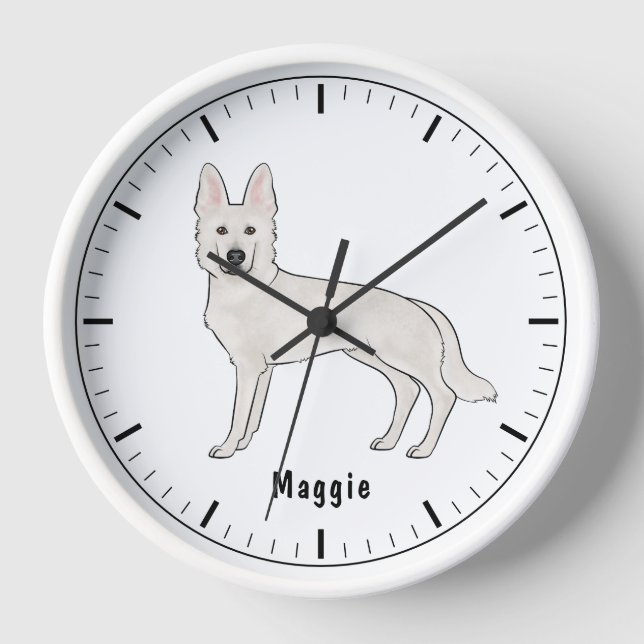 Horloge Berger Suisse blanc GSD mignon chien avec nom (Recto)