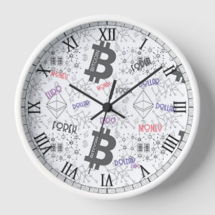 Horloge Bitcoin argent blanc gris rouge design complexe