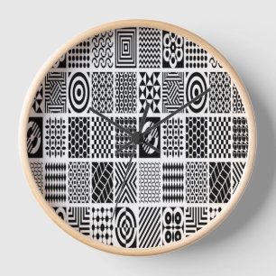 Horloge Black and White Geometric Patterns – Modern Abstra